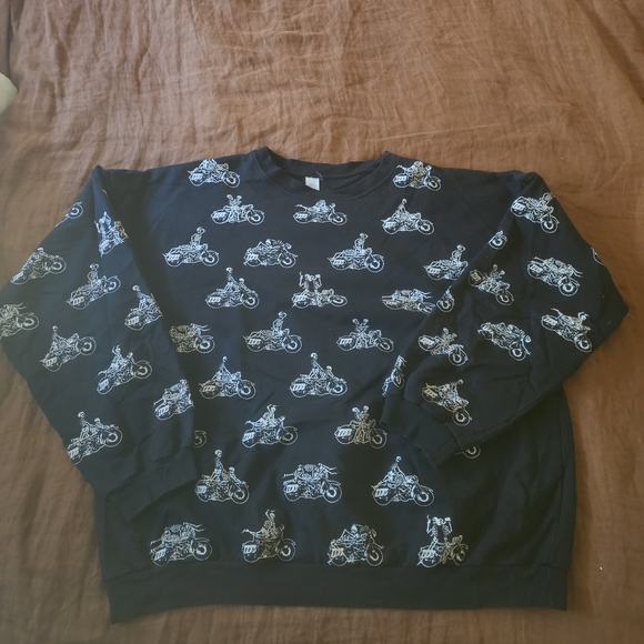 RARE Vintage 90s Fashion Victim Skeletons Boning On Motorcycles Harley Sweater - Picture 1 of 10